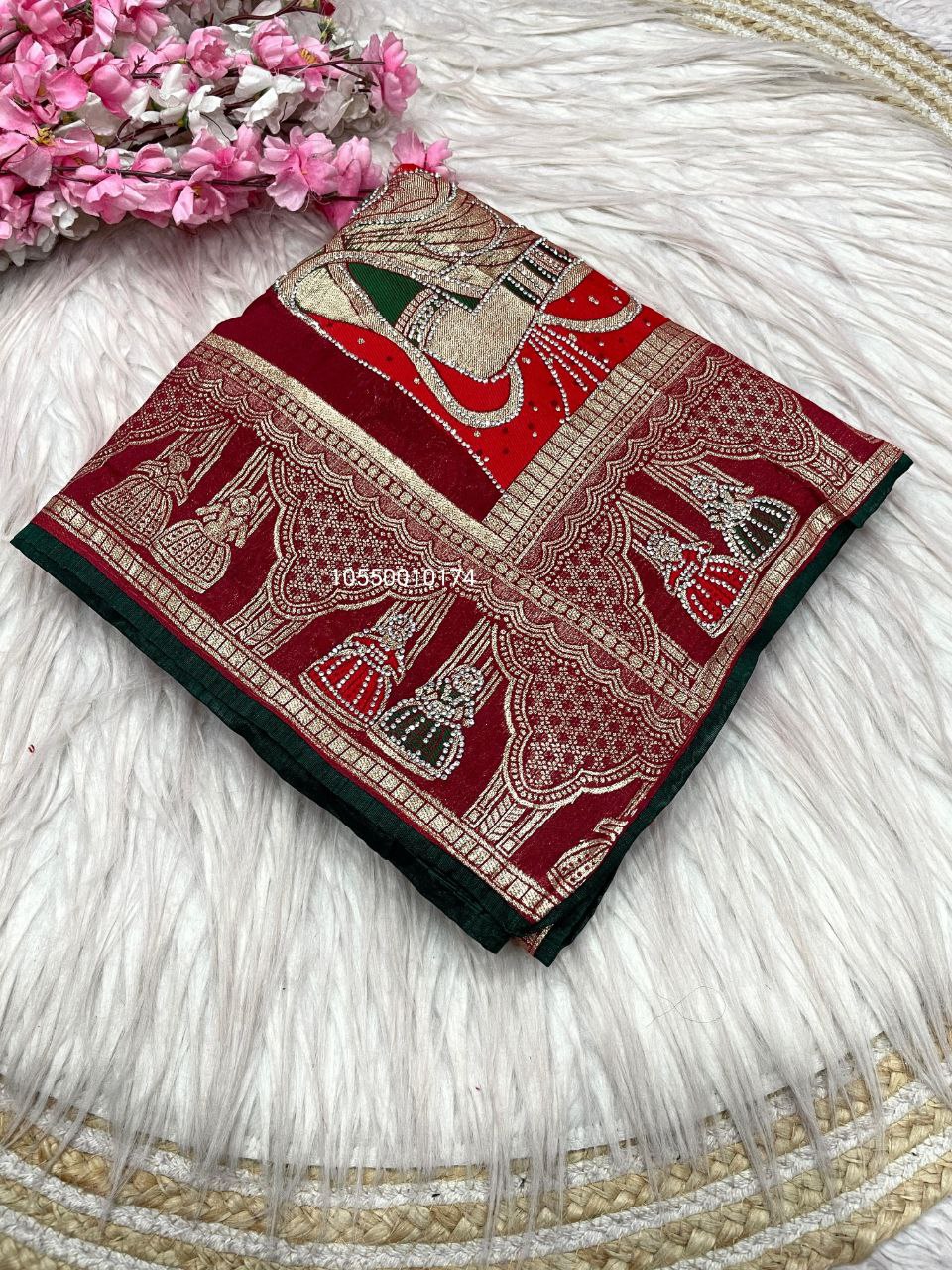 Karwa Chouth Special Dola Silk Saree with Hand Dyeing & Zarkhan Work – New Launch