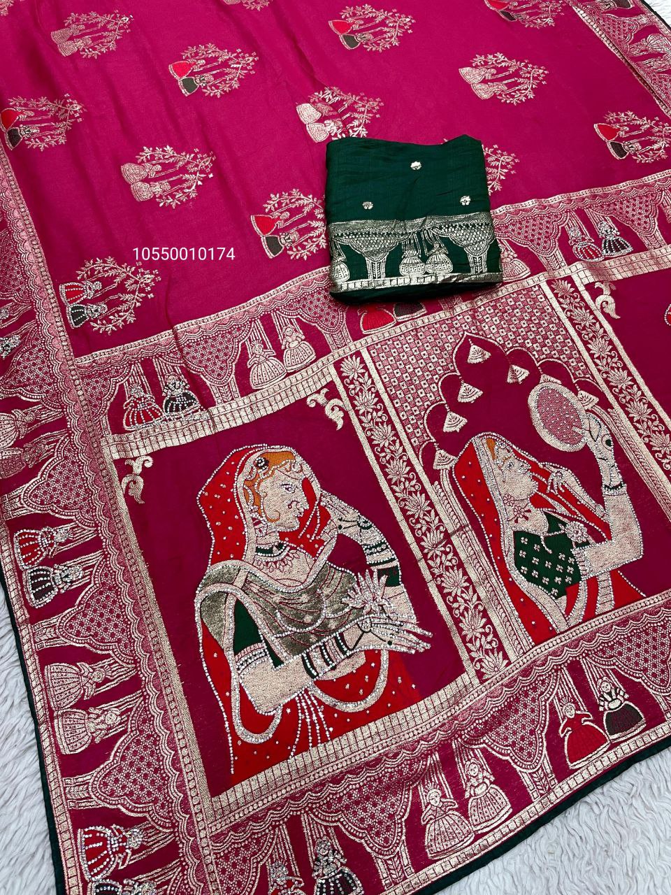 Karwa Chouth Special Dola Silk Saree with Hand Dyeing & Zarkhan Work – New Launch