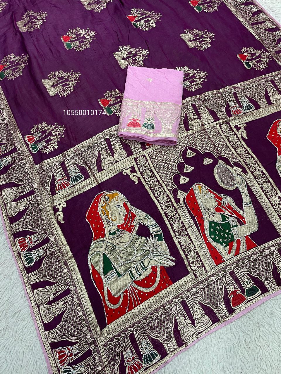 Karwa Chouth Special Dola Silk Saree with Hand Dyeing & Zarkhan Work – New Launch