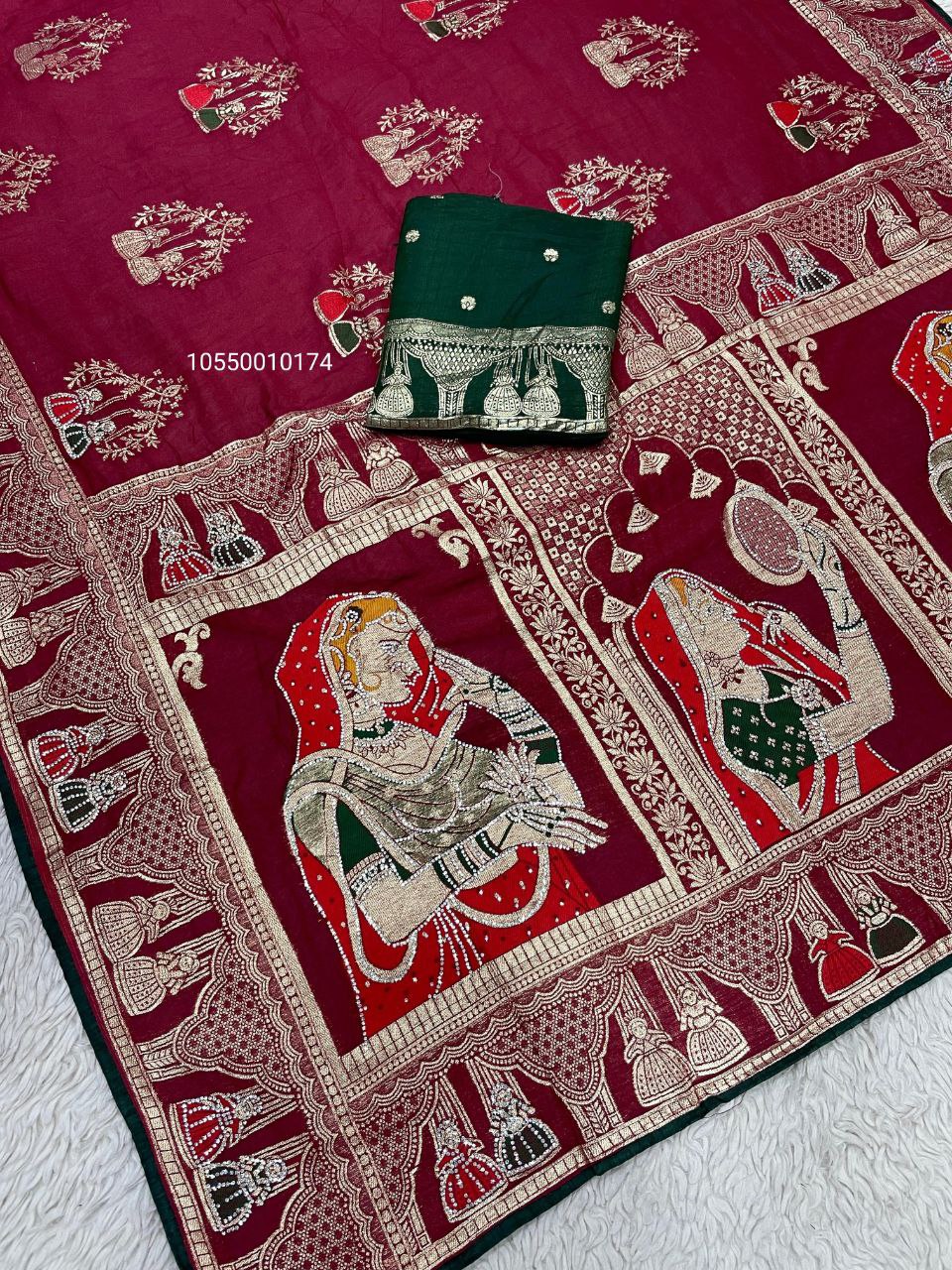 Karwa Chouth Special Dola Silk Saree with Hand Dyeing & Zarkhan Work – New Launch