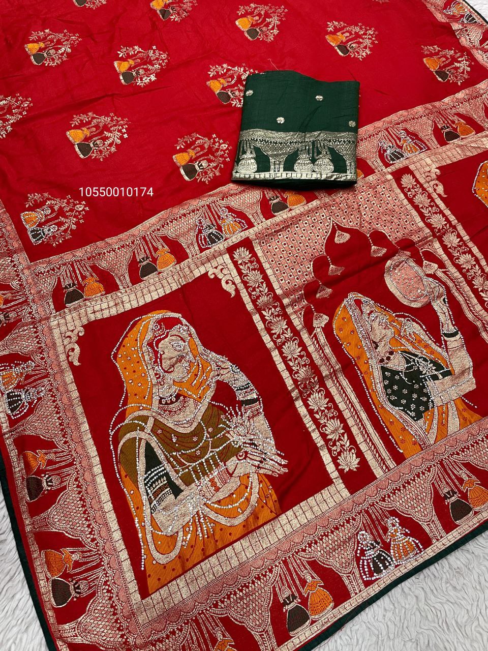 Karwa Chouth Special Dola Silk Saree with Hand Dyeing & Zarkhan Work – New Launch
