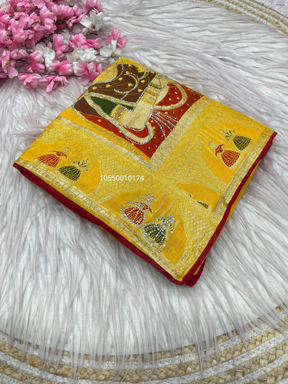 Karwa Chouth Special Dola Silk Saree with Hand Dyeing & Zarkhan Work – New Launch