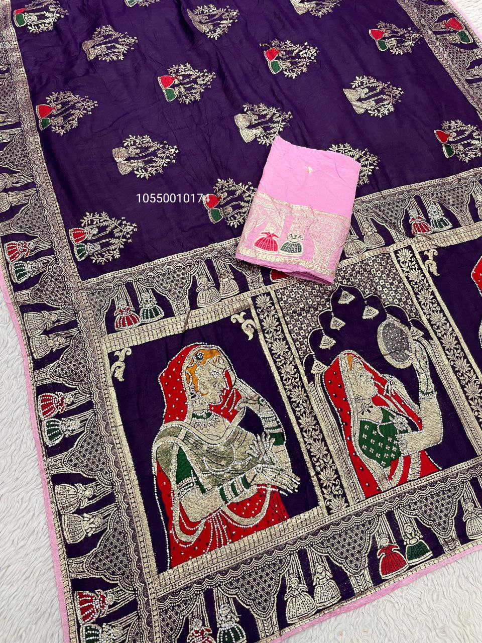 Karwa Chouth Special Dola Silk Saree with Hand Dyeing & Zarkhan Work – New Launch