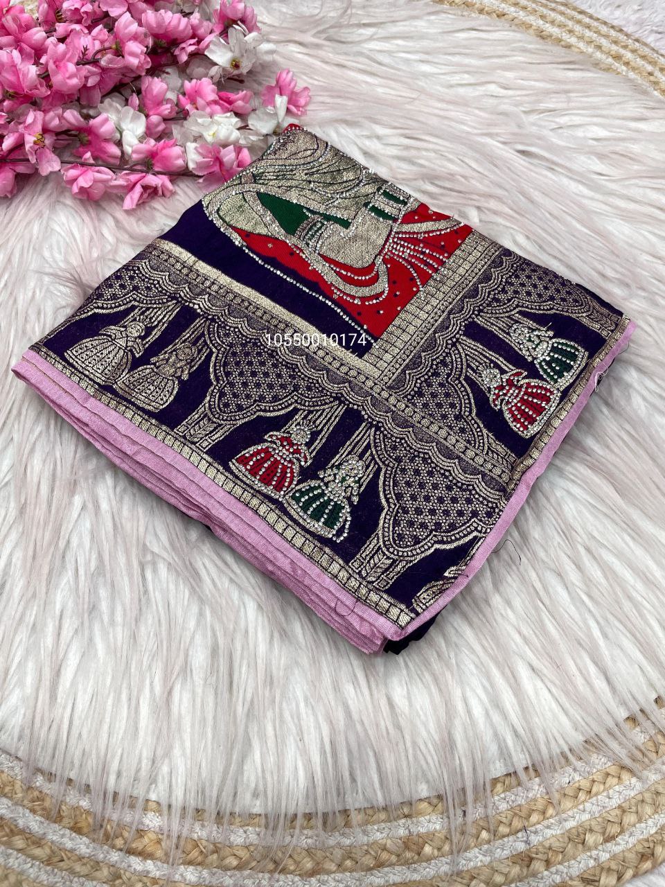 Karwa Chouth Special Dola Silk Saree with Hand Dyeing & Zarkhan Work – New Launch