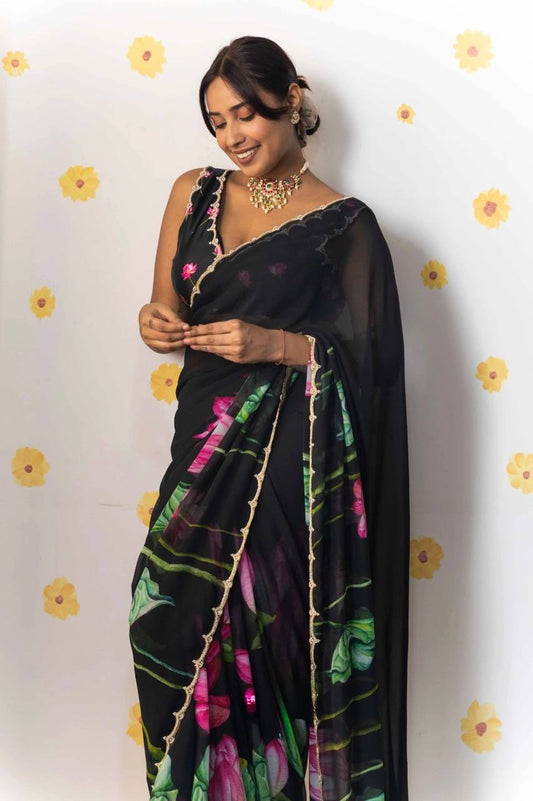Super Hit Soft Tabi Organza Saree – Celebrity Style Handwork with Cut Dana & Moti Border