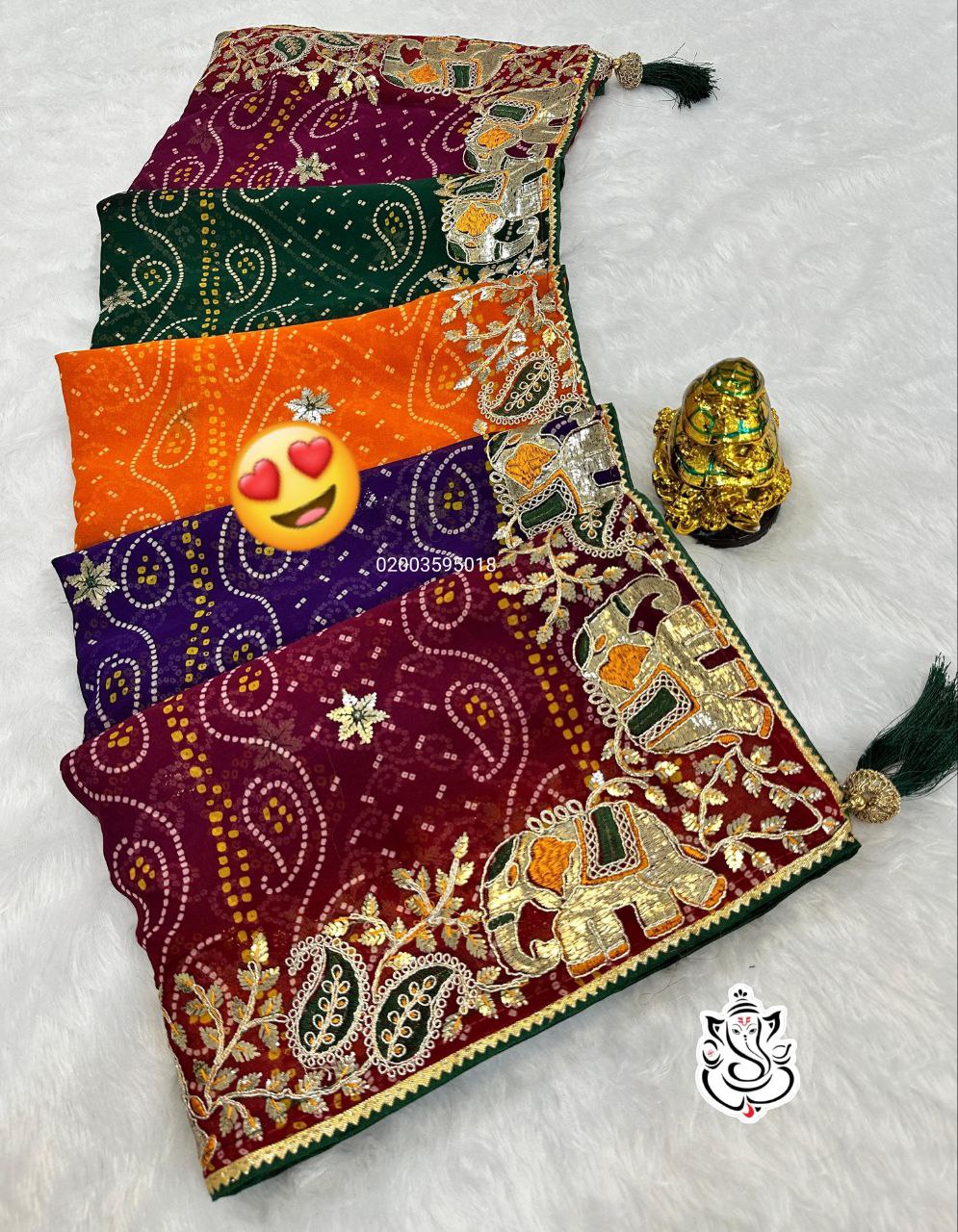 Karwachauth Special Heavy Georgette Bandhej Saree with Gotta Patti & Thread Work