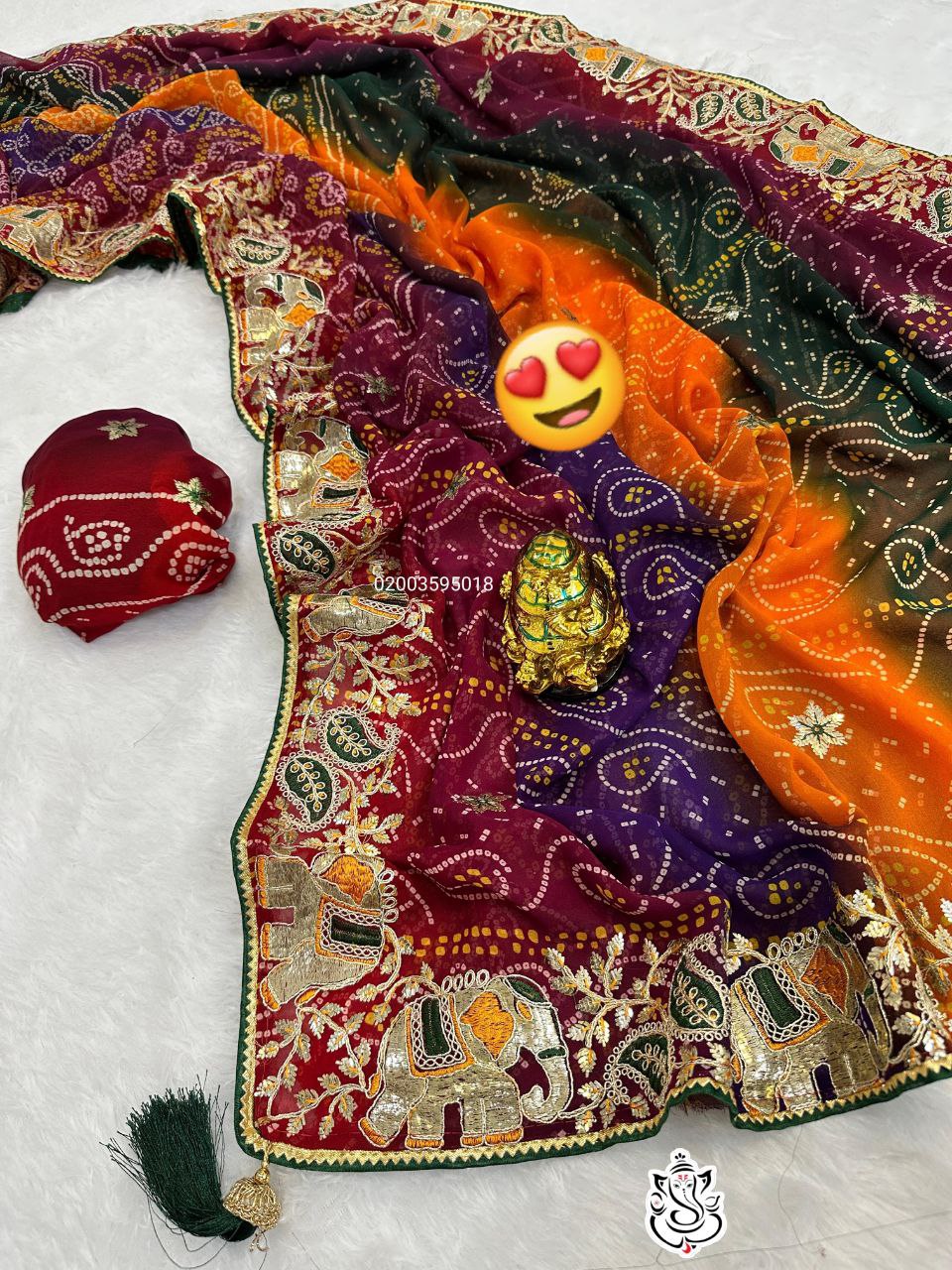 Karwachauth Special Heavy Georgette Bandhej Saree with Gotta Patti & Thread Work