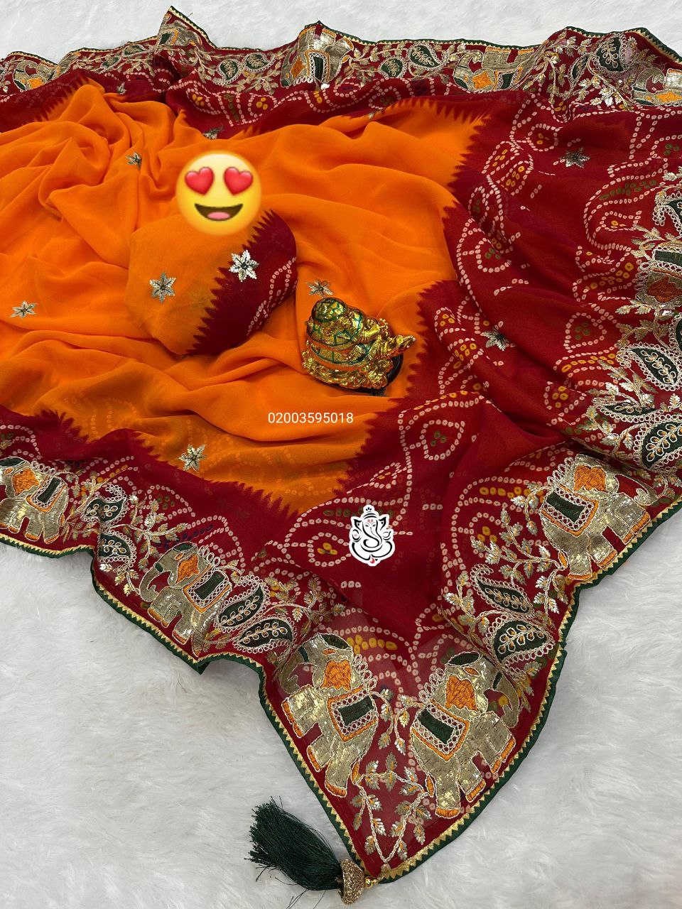 Karwachauth Special Heavy Georgette Bandhej Saree with Gotta Patti & Thread Work