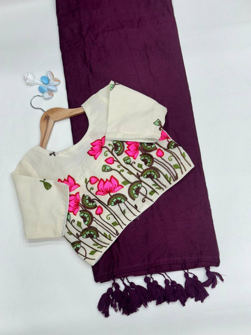 Handloom Chanderi Cotton Saree with Heavy Kora Embroidered Blouse