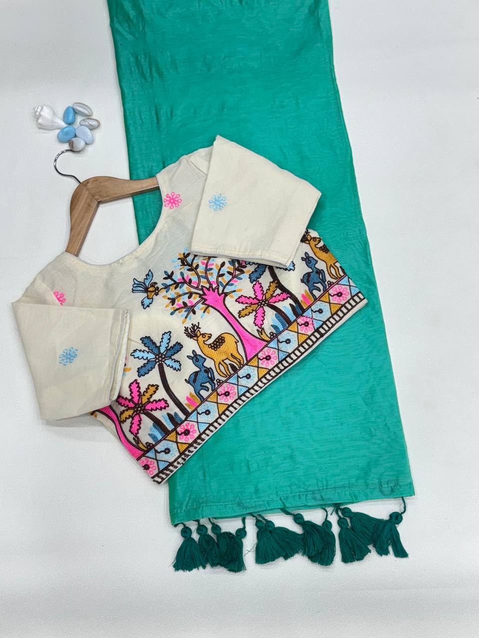 Handloom Chanderi Cotton Saree with Heavy Kora Embroidered Blouse