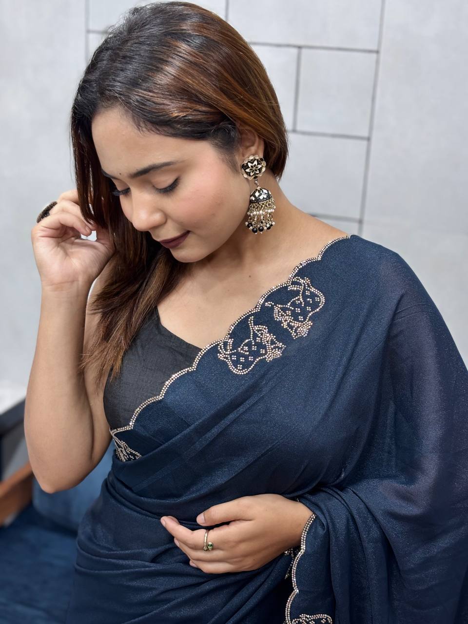 ROYAL LOVING  DOUBLE COW  DIAMOND  CUT WORK SAREE