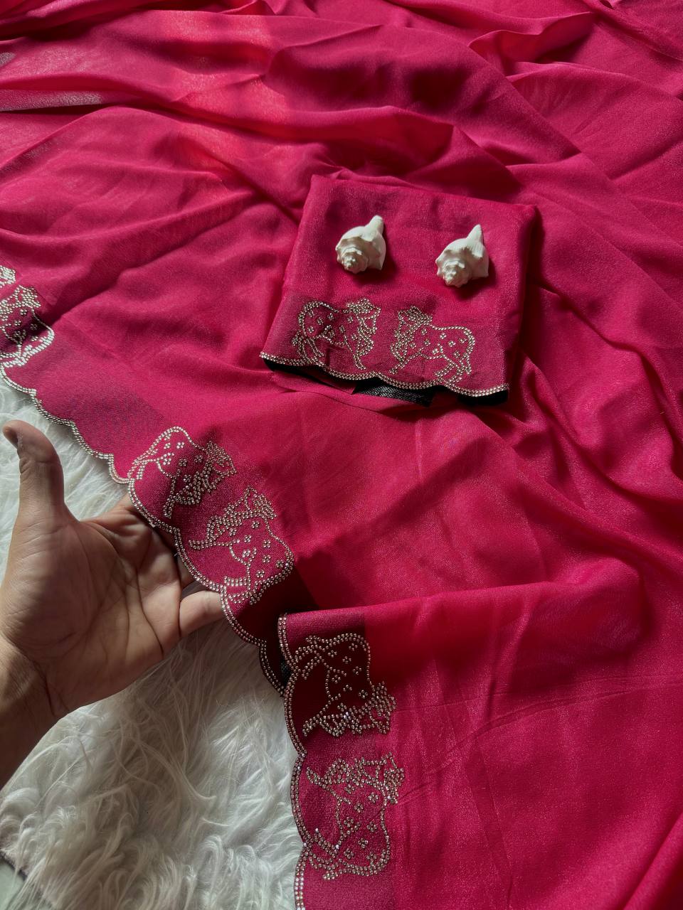 ROYAL LOVING  DOUBLE COW  DIAMOND  CUT WORK SAREE