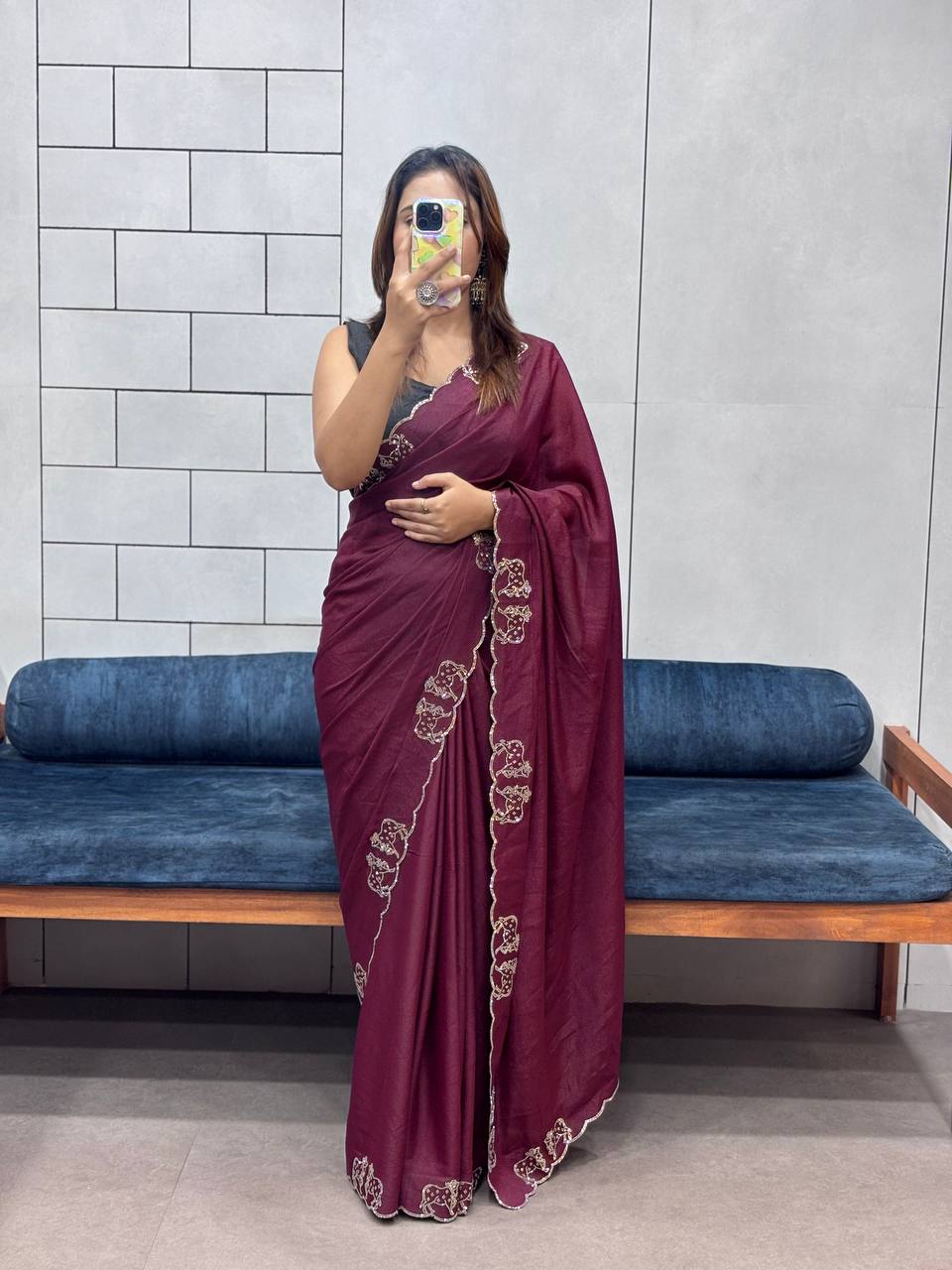 ROYAL LOVING  DOUBLE COW  DIAMOND  CUT WORK SAREE