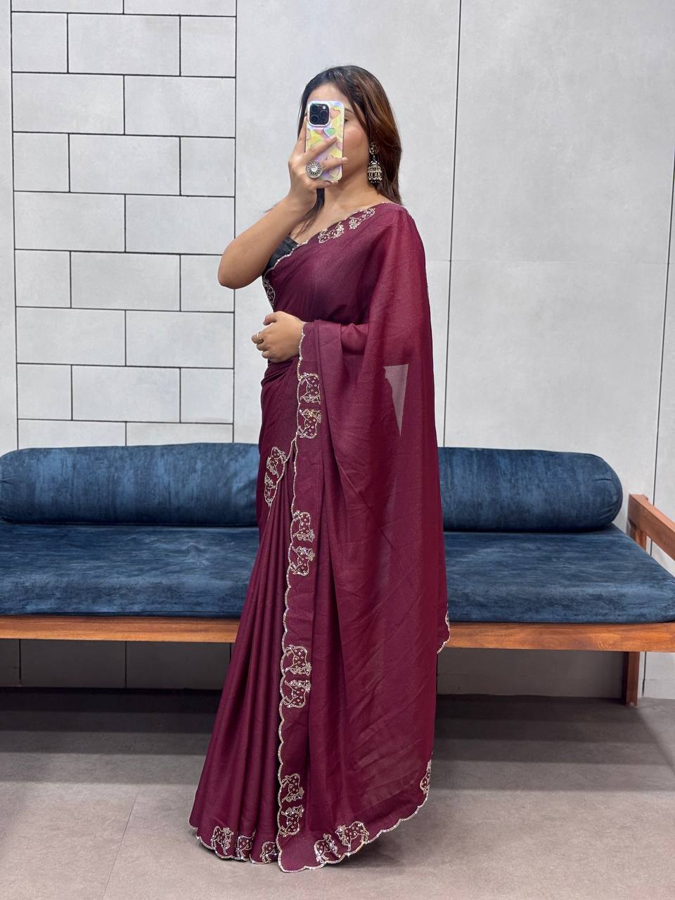 ROYAL LOVING  DOUBLE COW  DIAMOND  CUT WORK SAREE