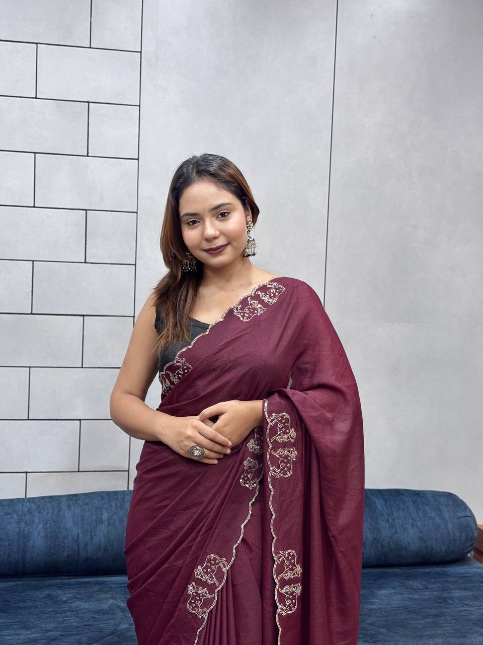 ROYAL LOVING  DOUBLE COW  DIAMOND  CUT WORK SAREE