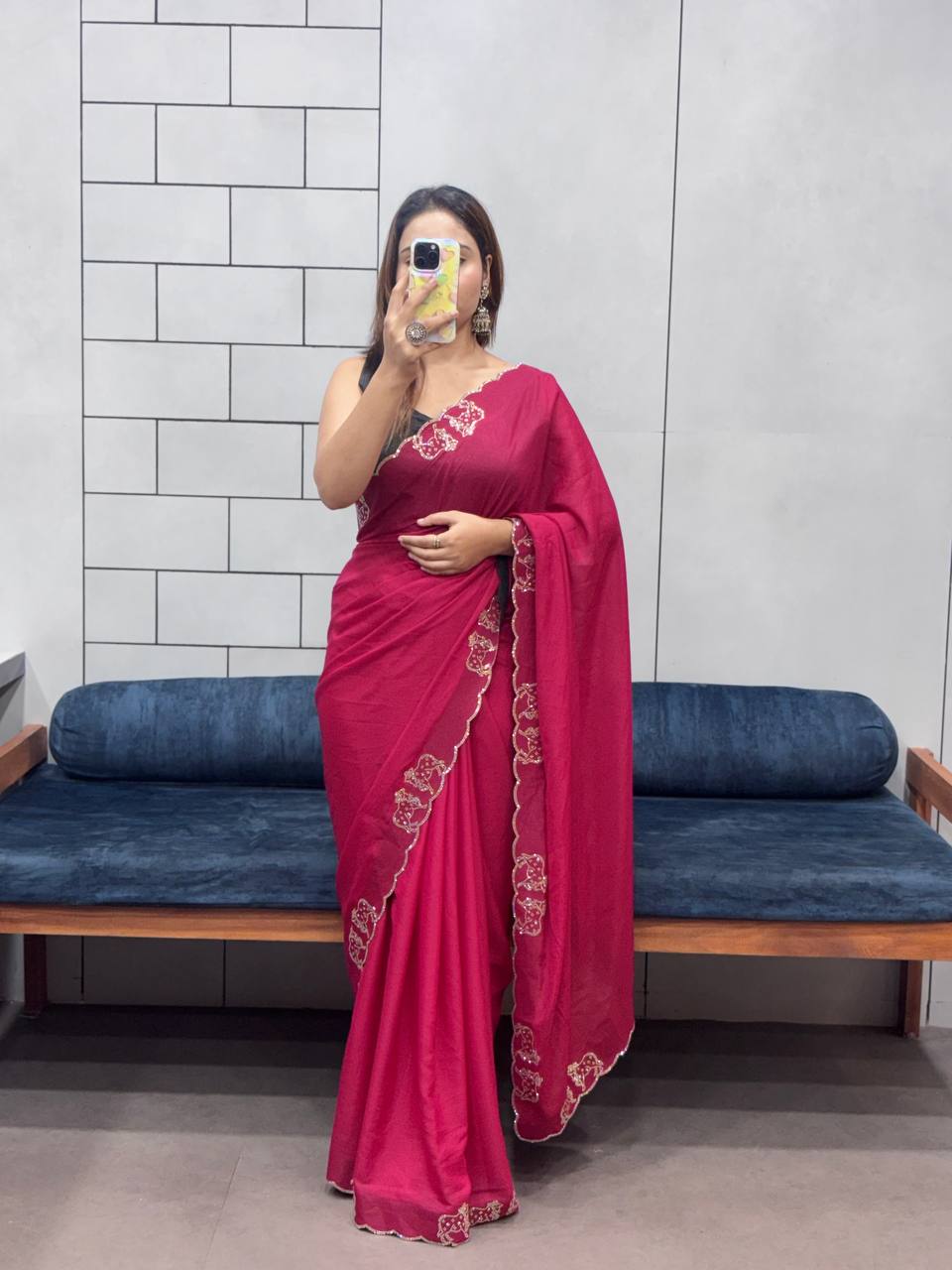 ROYAL LOVING  DOUBLE COW  DIAMOND  CUT WORK SAREE