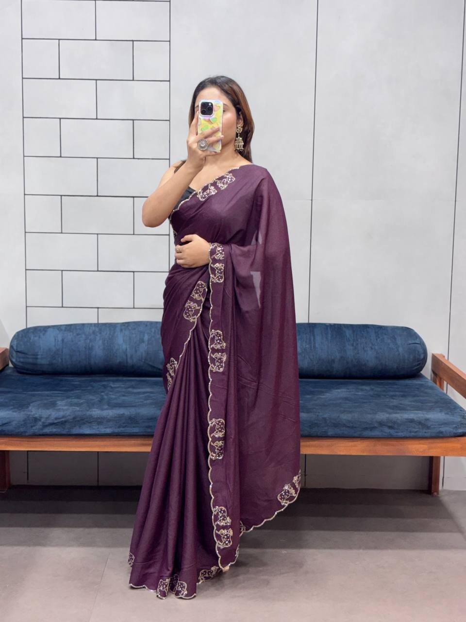 ROYAL LOVING  DOUBLE COW  DIAMOND  CUT WORK SAREE