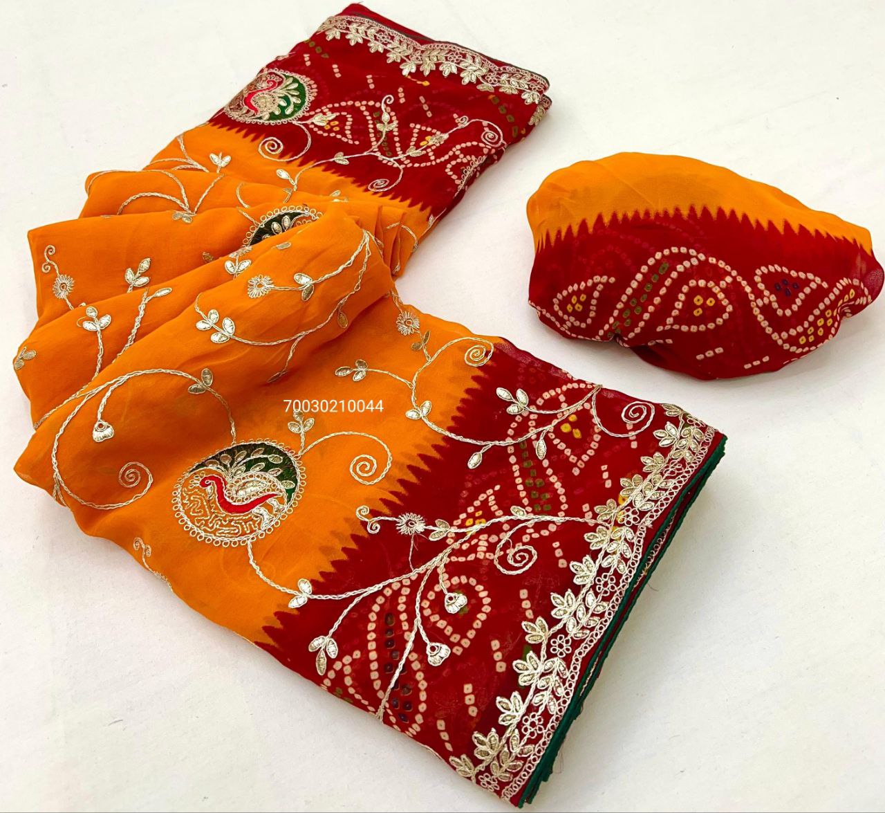 Jaipruri Bandhej CYC Georgette Saree with Gotta & Thread Work