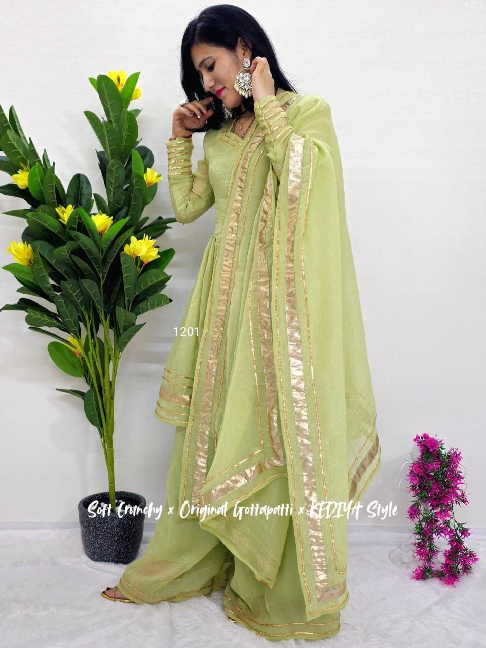 Shimmering Petal Suit Set | Eye-Catching Gotta Patti Work | Soft Crunchy Fabric | New Launch 2025