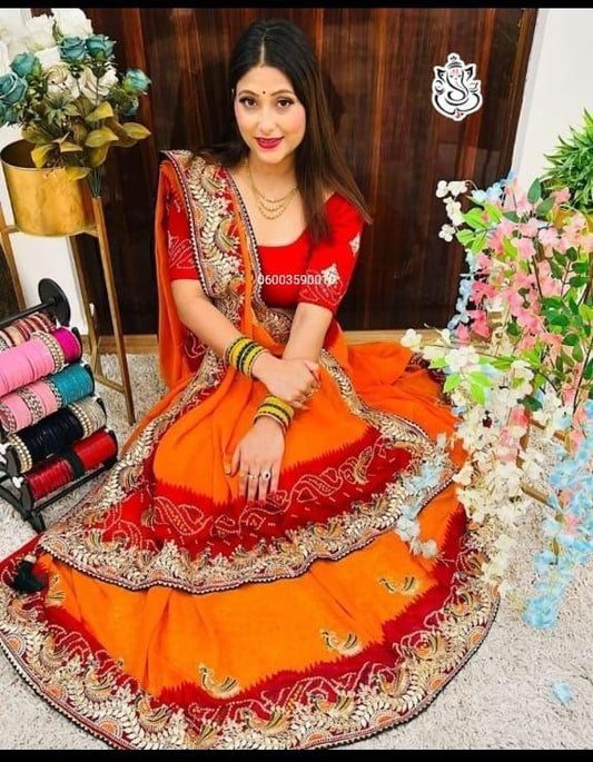 Bandhej Heavy Georgette Saree with Gotta Patti & Thread Work – Premium Designer C-Pallu Saree