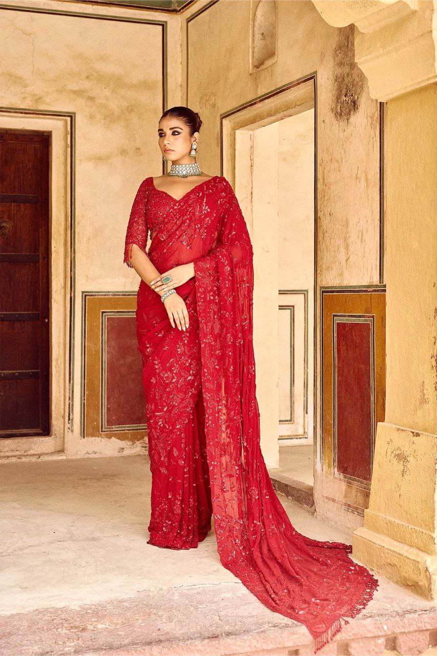 Bollywood Blockbuster Multicolor Sequin Saree – Heavy Georgette with Zalar Pallu | DF 3447