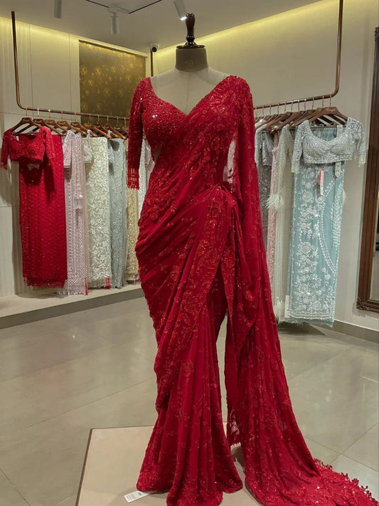 Bollywood Blockbuster Multicolor Sequin Saree – Heavy Georgette with Zalar Pallu | DF 3447