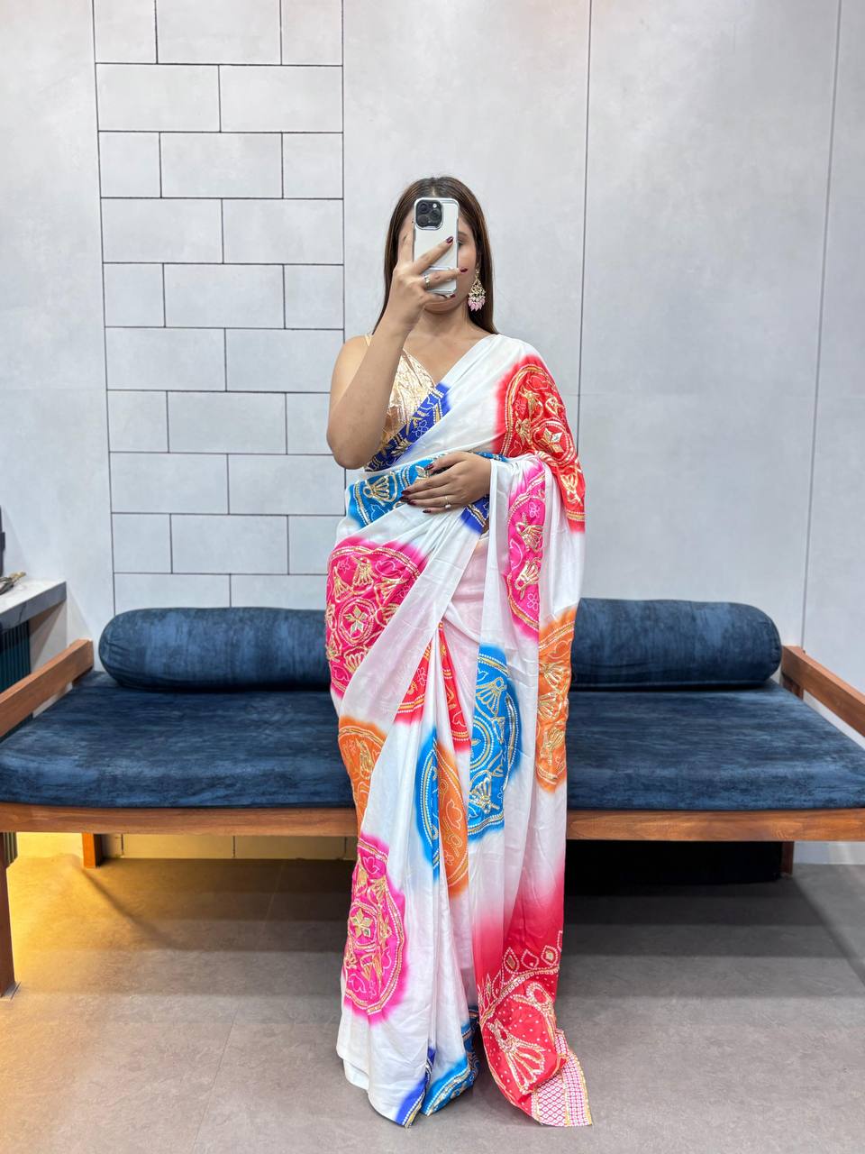 Special Bandhani Gota Patti Handwork Saree | Soft Silk Bandhej Print Saree with Contrast Blouse