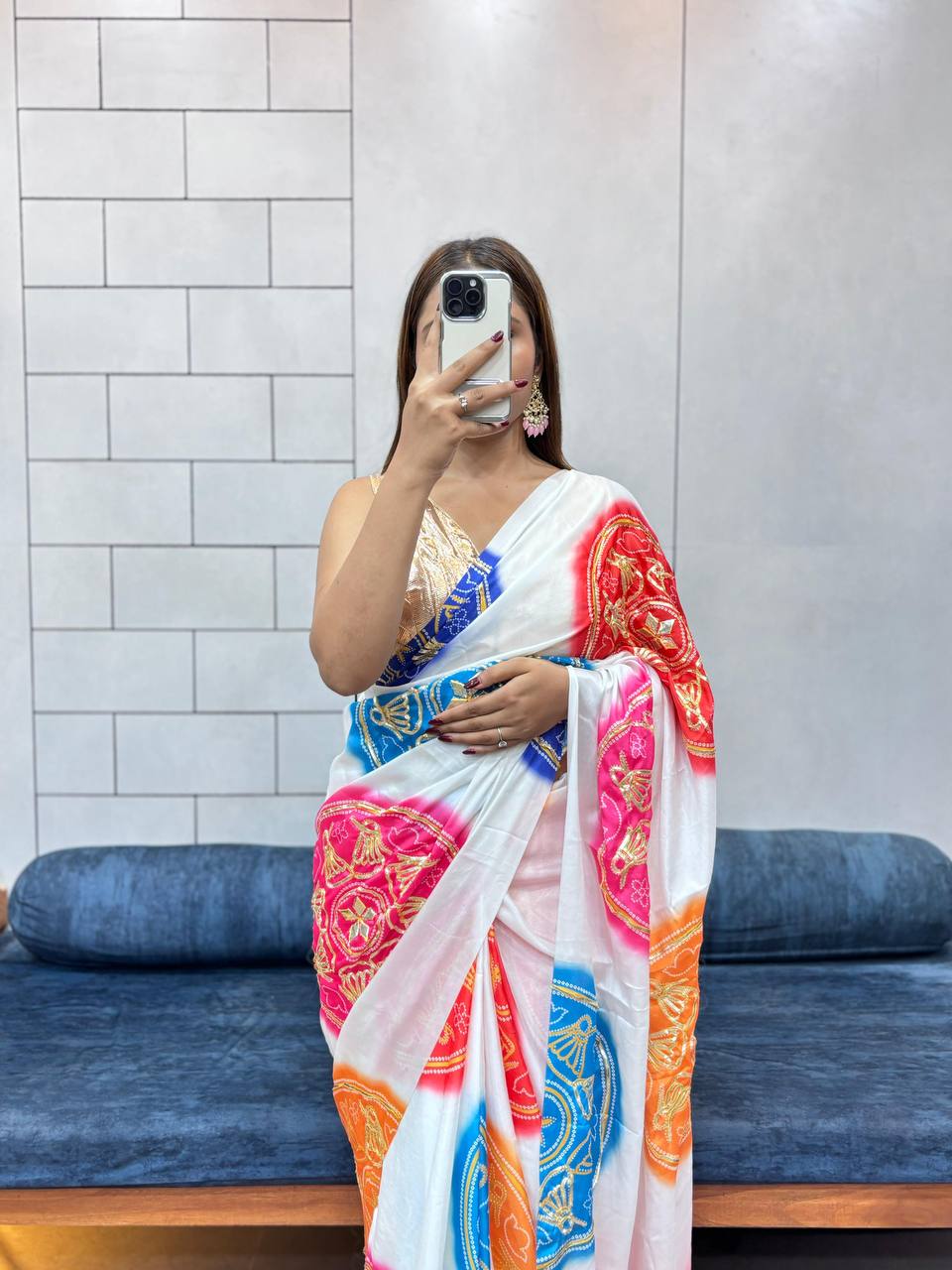 Special Bandhani Gota Patti Handwork Saree | Soft Silk Bandhej Print Saree with Contrast Blouse