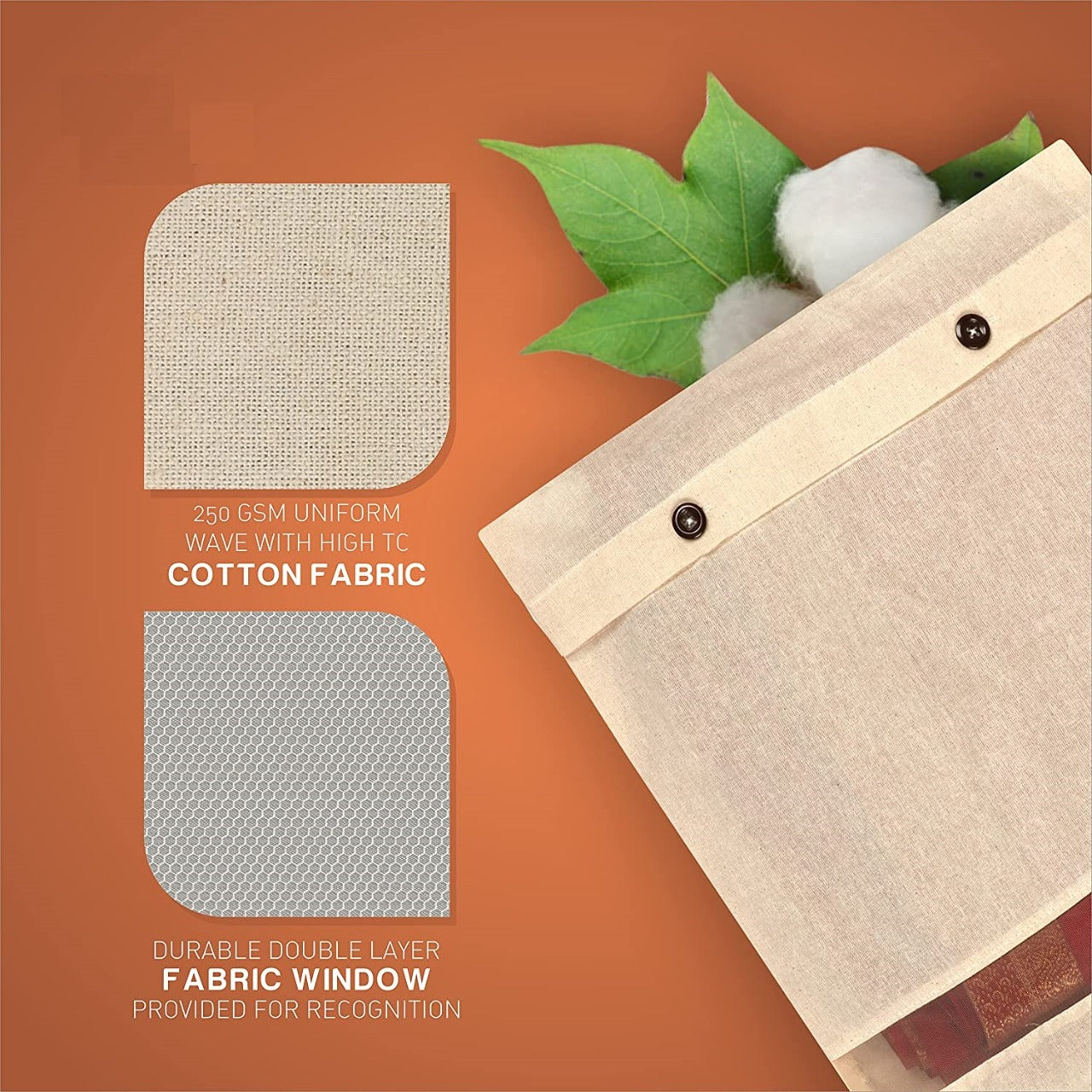 Cotton Saree Cover with Net Window & Wooden Button Closure – Set of 10