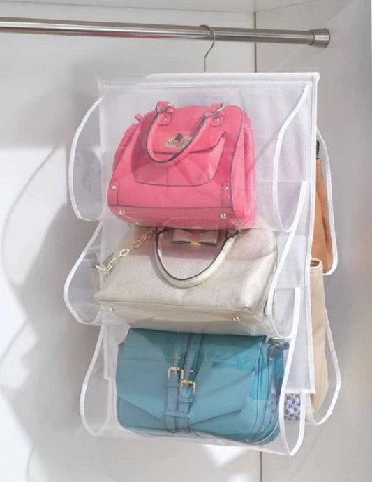 Hanging 5 Grids Purse Bag Organizer -White (2 Pieces)