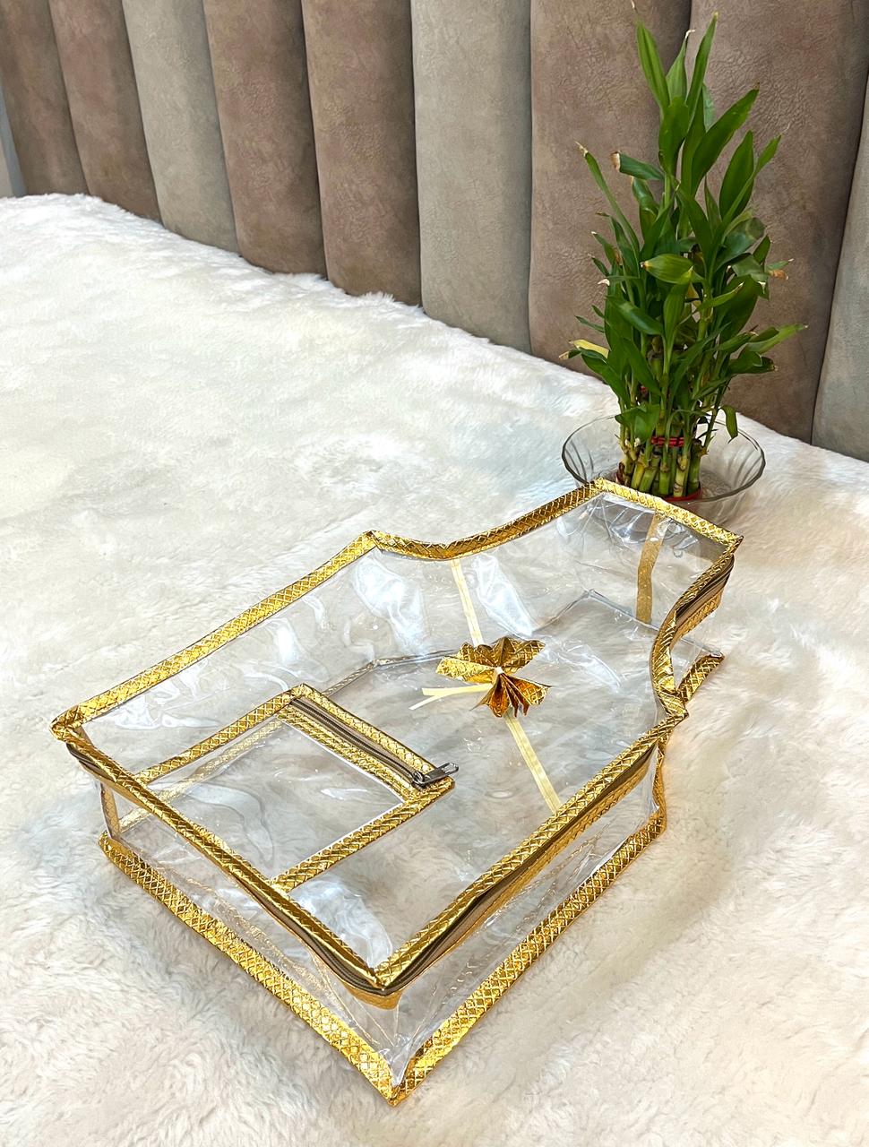 Clear PVC 6 inch Blouse Cover ( Thick .2 mm PVC ) with super premium golden rexin piping ( 6 Pieces )