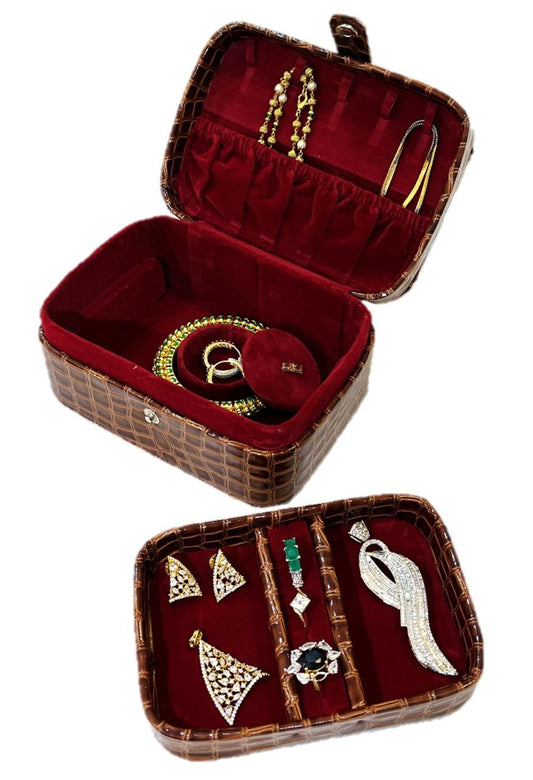 Double Layer Case Organizer Storage Jewellery Vanity Box -Brown ( 2 Pieces )