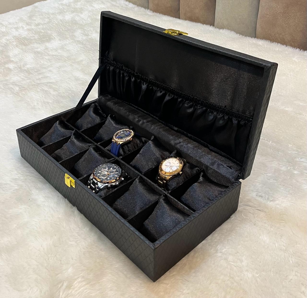 The Black Luxury – 12 Slots Premium Watch Case | Elegant Organizer for Men & Women