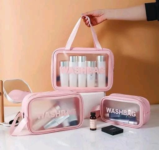 Travel Cosmetic Bag Set – Clear Waterproof Toiletry & Makeup Pouches (Pack of 3)