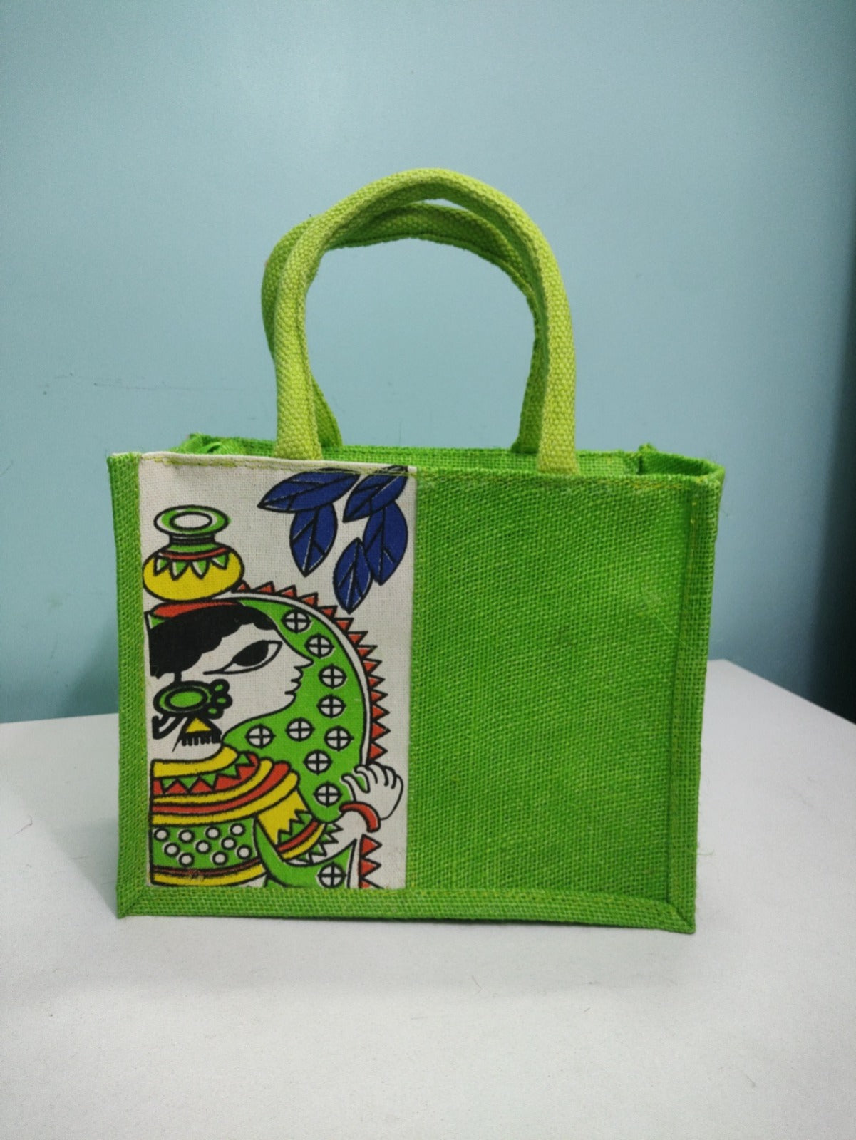 Bags Printed Eco-friendly Durga Print Jute Bag/Shopping Bag/Grocery Bag with Zip Closure ( 6 Pieces )