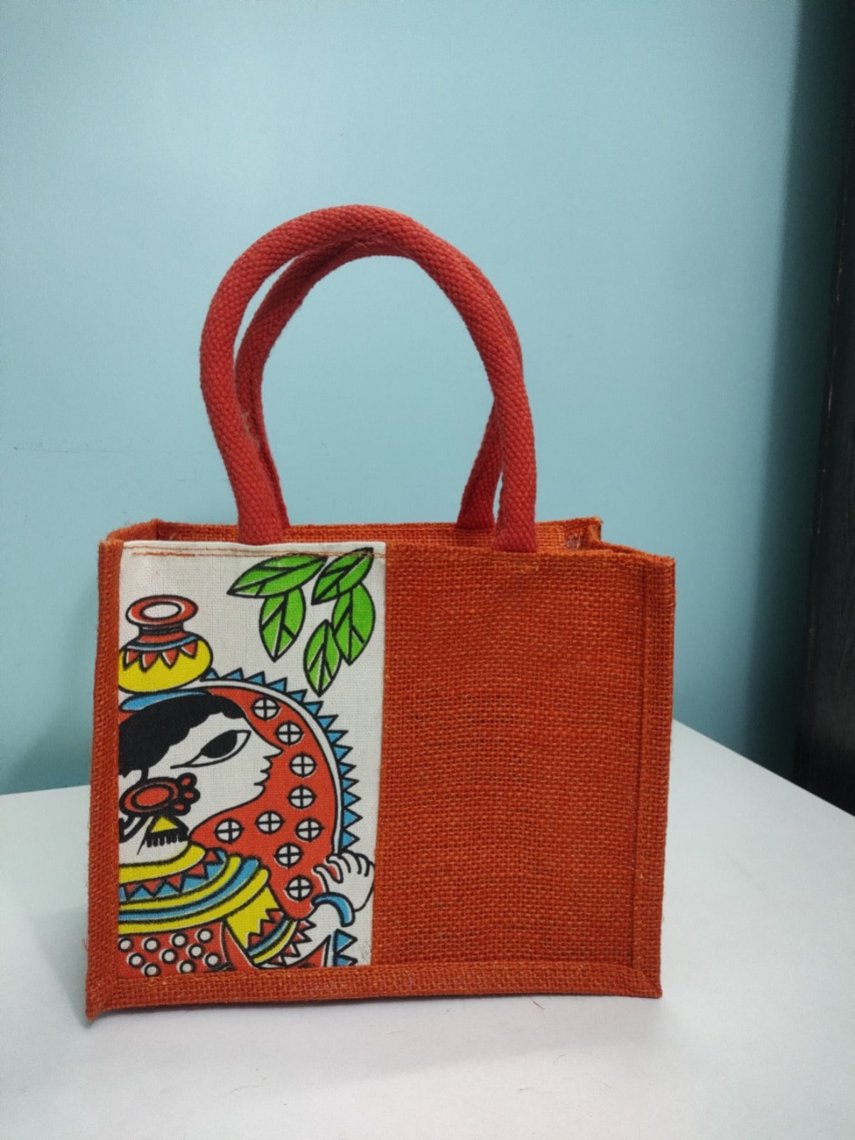 Bags Printed Eco-friendly Durga Print Jute Bag/Shopping Bag/Grocery Bag with Zip Closure ( 6 Pieces )