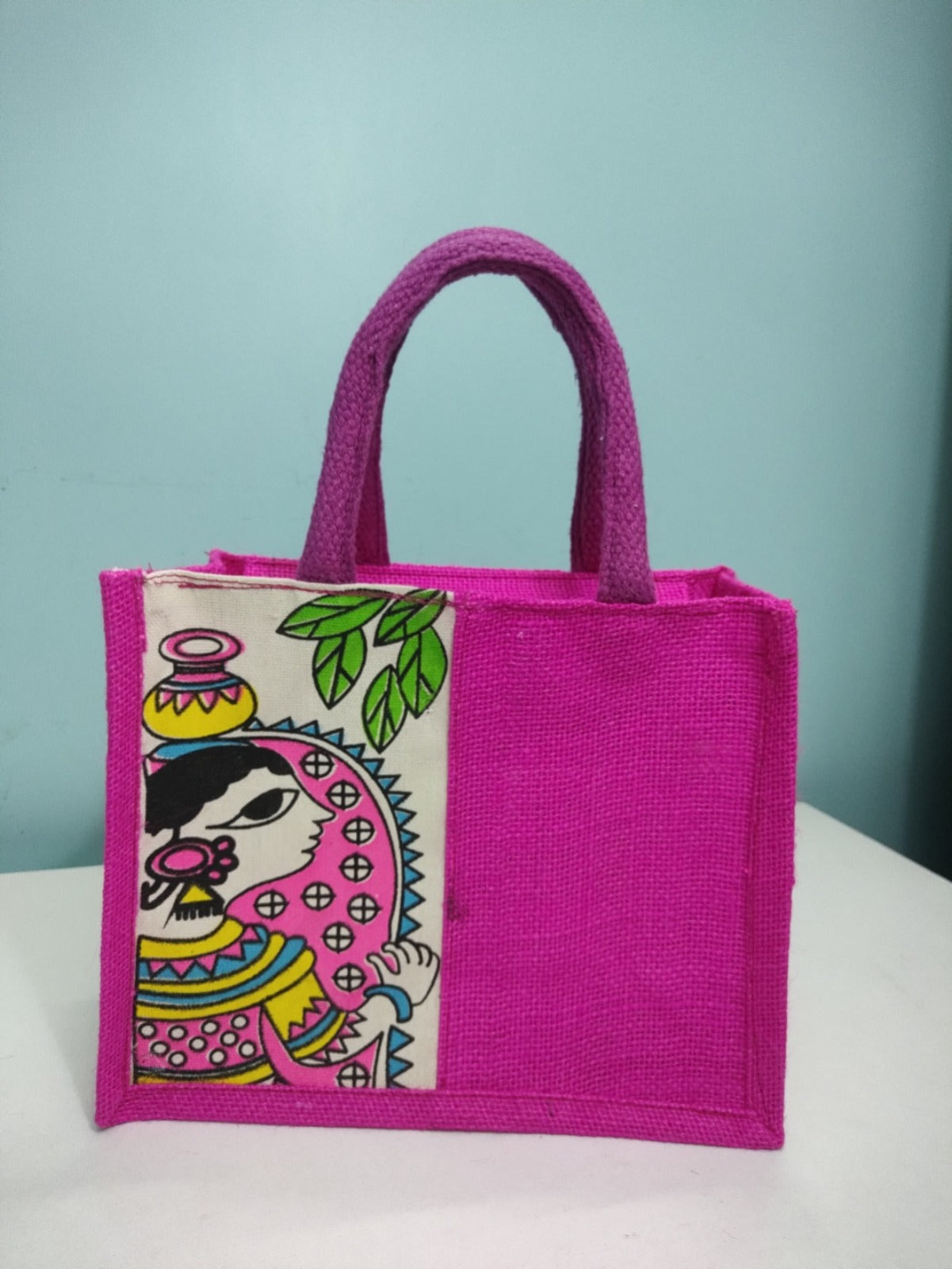 Bags Printed Eco-friendly Durga Print Jute Bag/Shopping Bag/Grocery Bag with Zip Closure ( 6 Pieces )