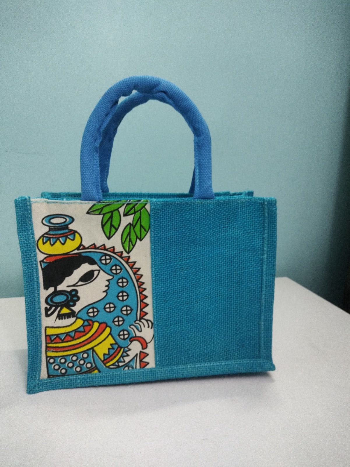 Bags Printed Eco-friendly Durga Print Jute Bag/Shopping Bag/Grocery Bag with Zip Closure ( 6 Pieces )