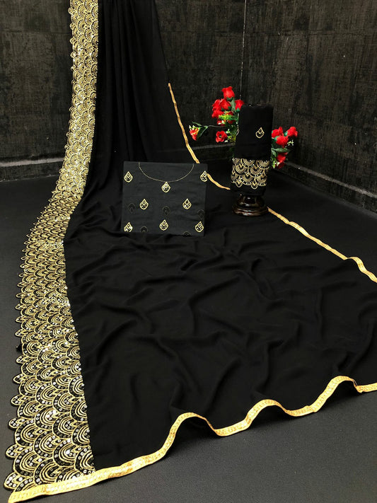 GEORGETTE SAREE WITH SEQUENCE EMBROIDERY WORK Border