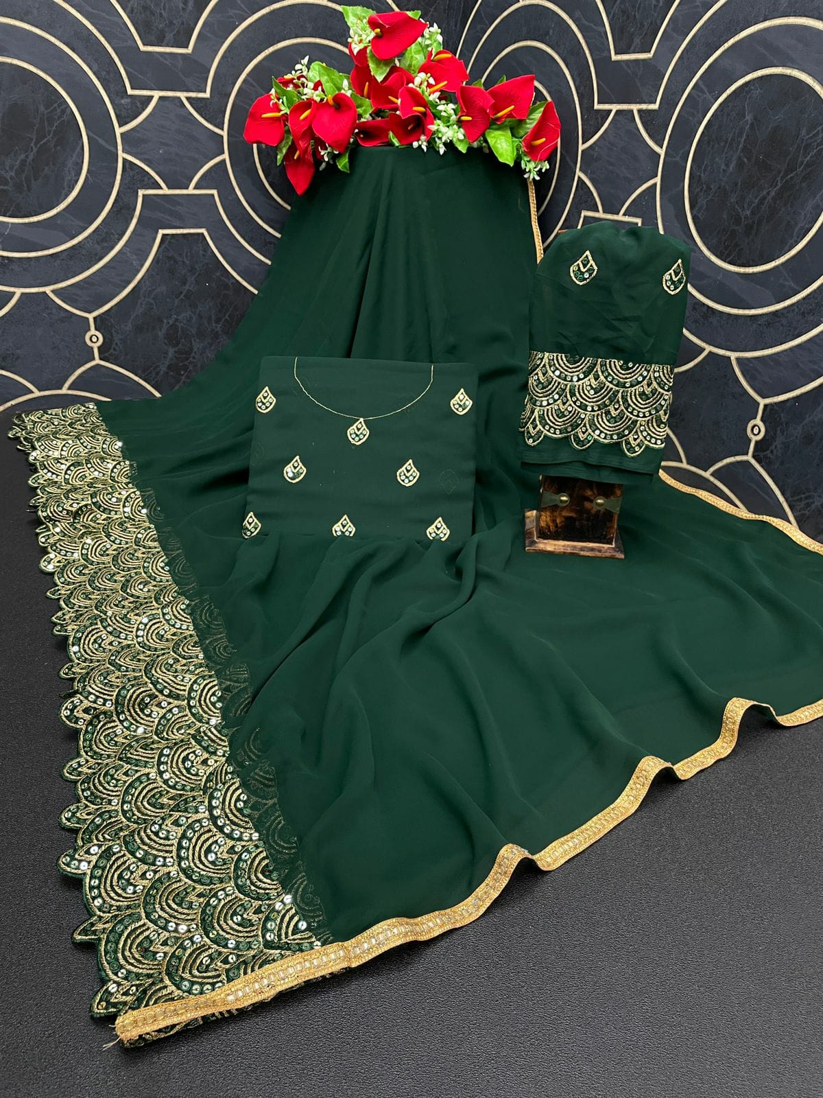 GEORGETTE SAREE WITH SEQUENCE EMBROIDERY WORK Border