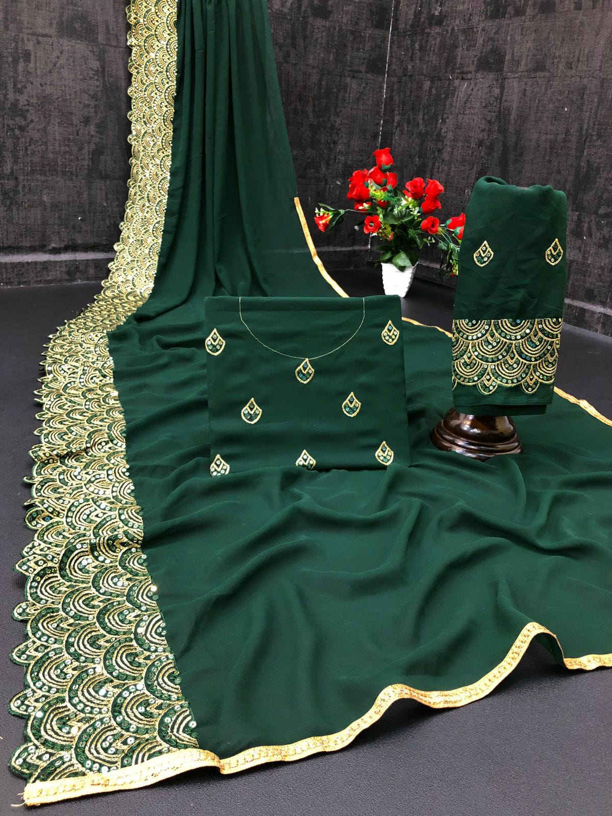 GEORGETTE SAREE WITH SEQUENCE EMBROIDERY WORK Border