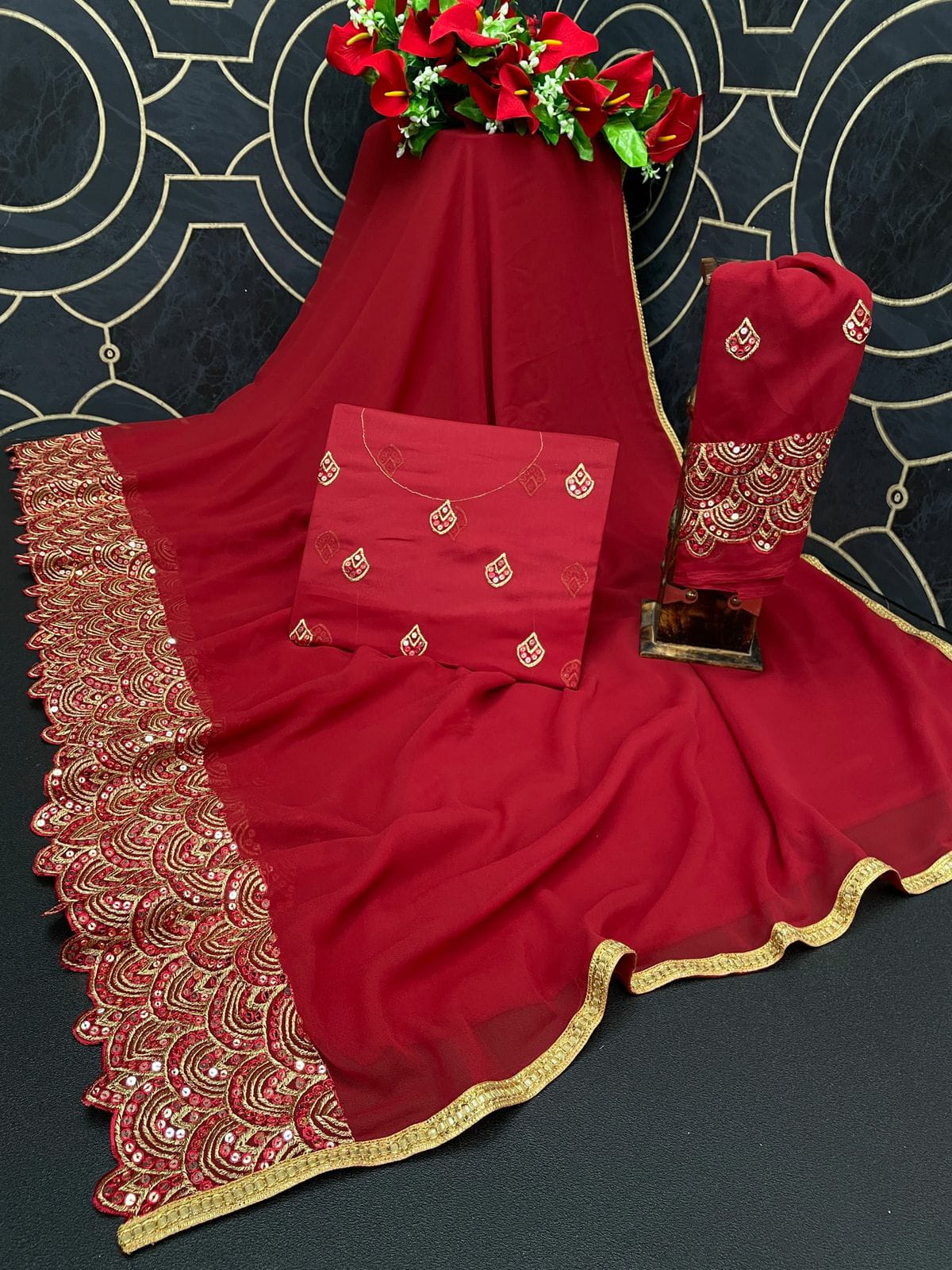 GEORGETTE SAREE WITH SEQUENCE EMBROIDERY WORK Border