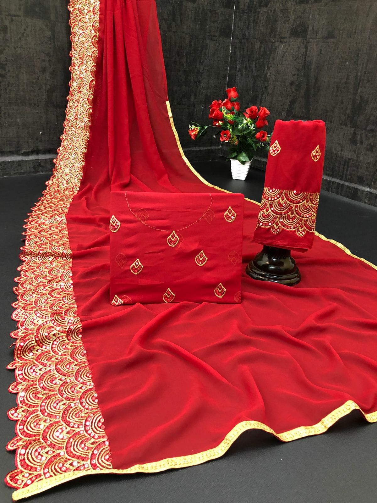 GEORGETTE SAREE WITH SEQUENCE EMBROIDERY WORK Border