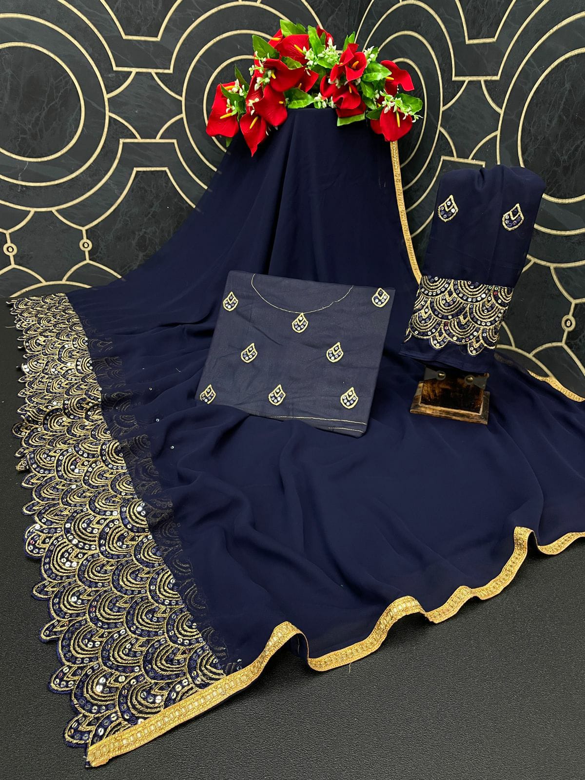 GEORGETTE SAREE WITH SEQUENCE EMBROIDERY WORK Border