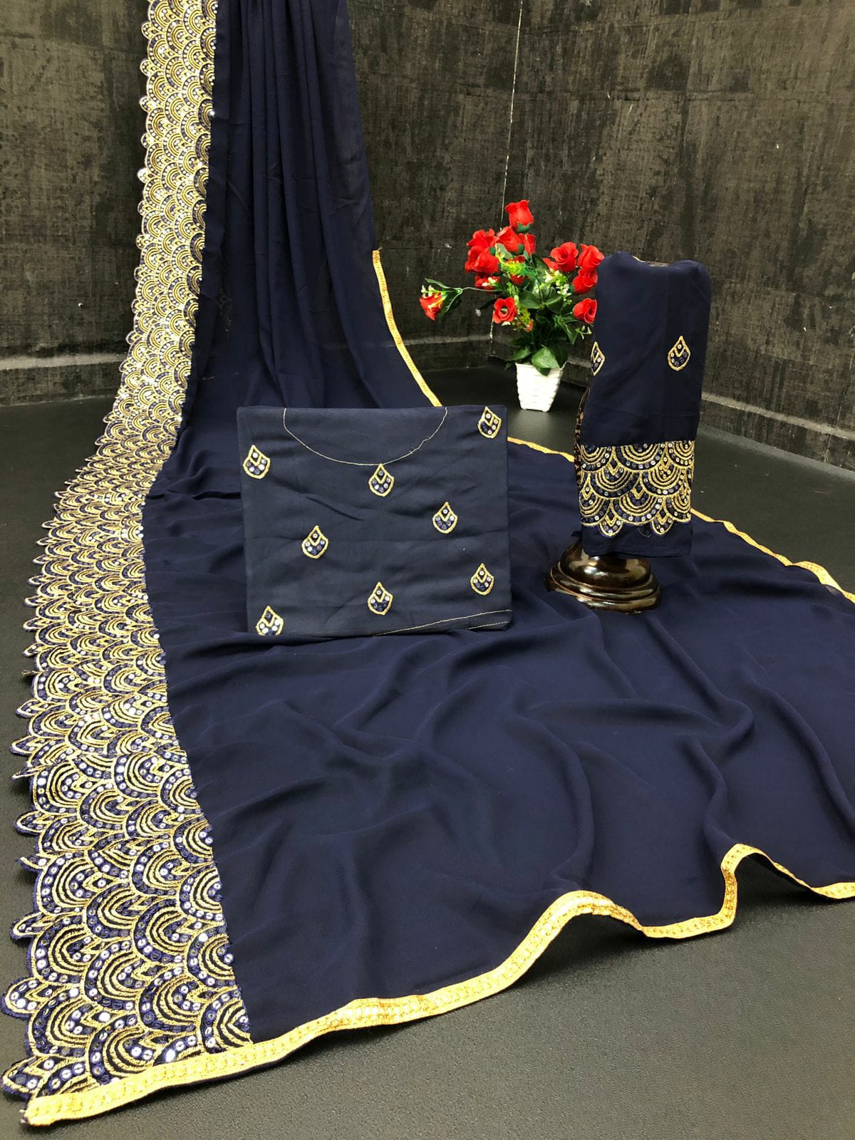 GEORGETTE SAREE WITH SEQUENCE EMBROIDERY WORK Border