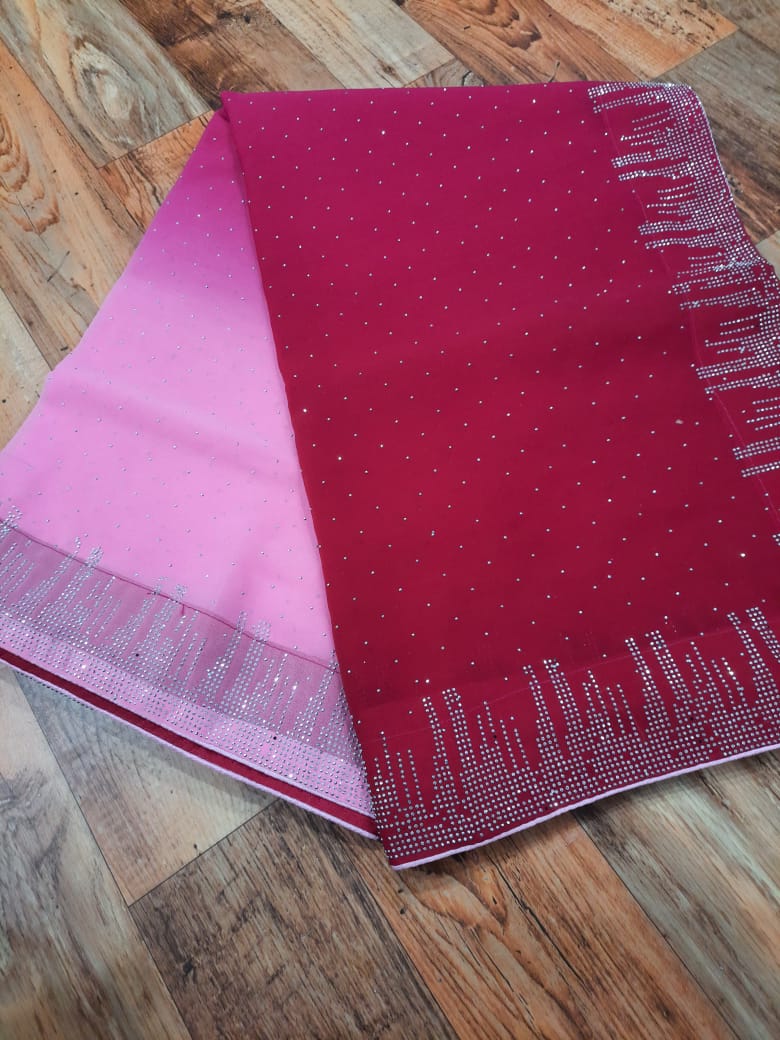 Soft georgette padding saree with beads work all over saree n border WITH BACK SUPPORT LESS