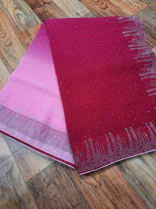 Soft georgette padding saree  with beads work all over saree n border WITH BACK SUPPORT LESS