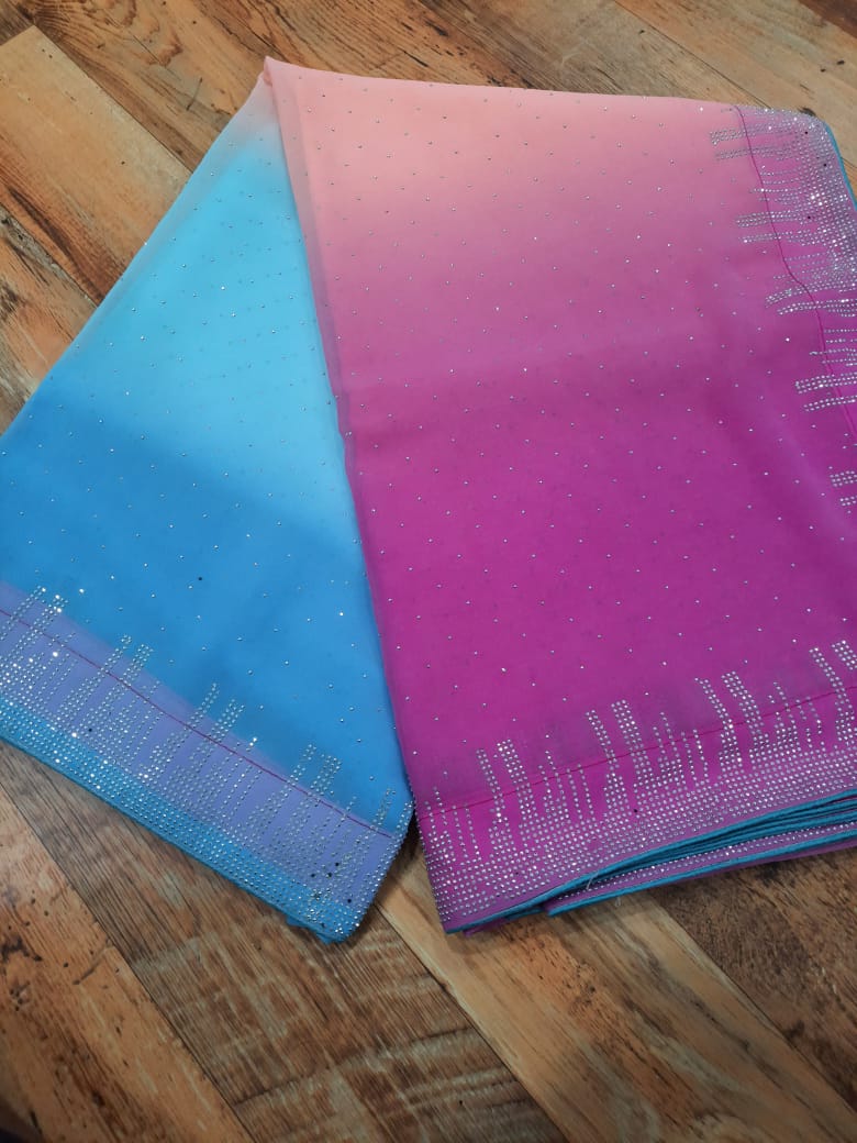 Soft georgette padding saree with beads work all over saree n border WITH BACK SUPPORT LESS