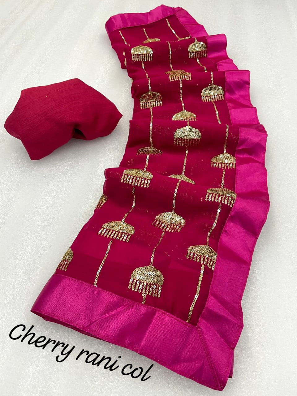 Georgette saree with sequence work all over WITH SATIN BORDER