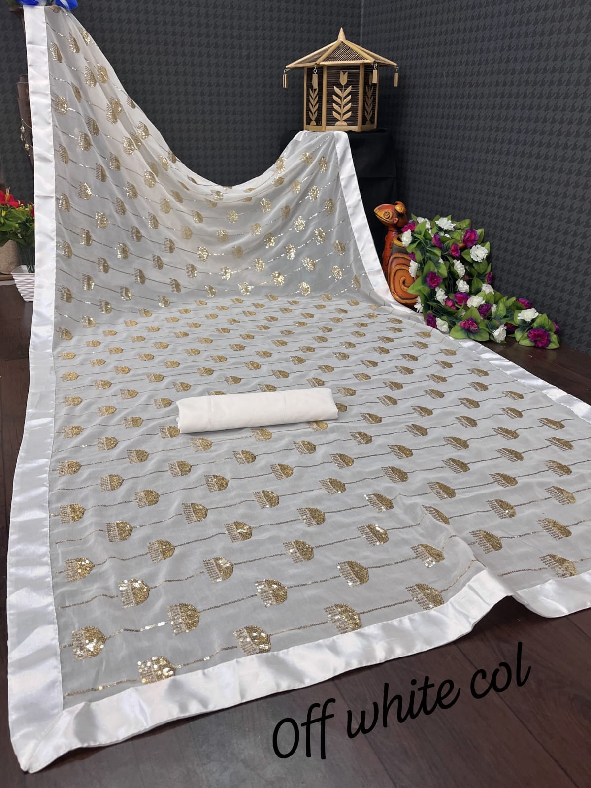Georgette saree with sequence work all over WITH SATIN BORDER
